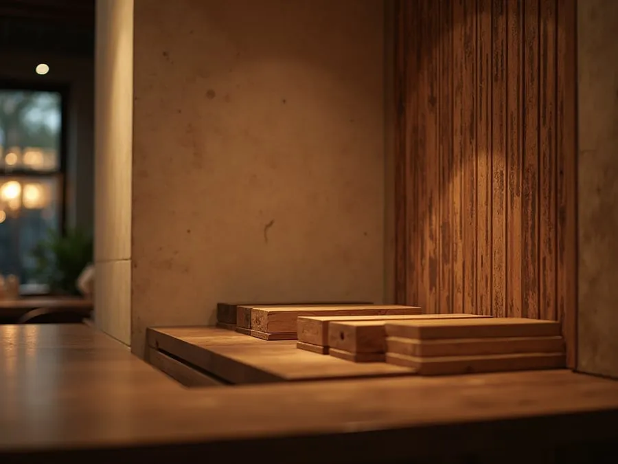 Detail of restaurant interior design element showing material quality and though.