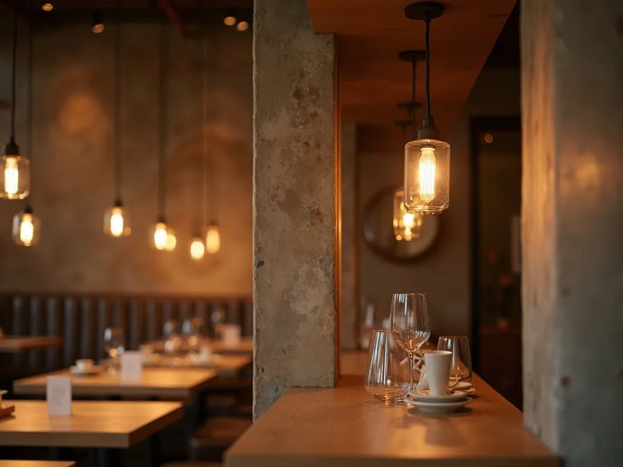 Detail of restaurant interior design element showing material quality and though.