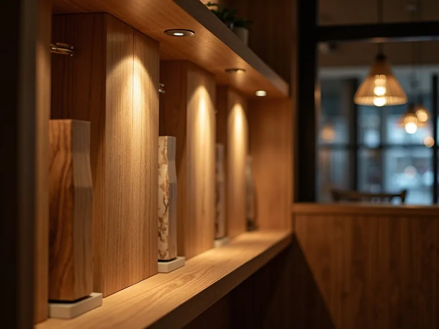 Detail of restaurant interior design element showing material quality and though.