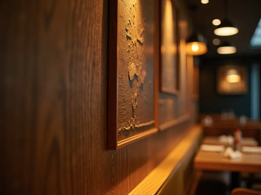 Detail of restaurant interior design element showing material quality and though.