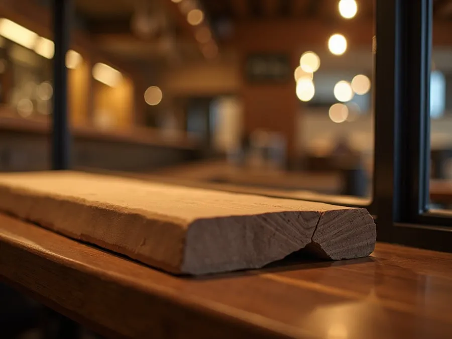 Detail of restaurant interior design element showing material quality and though.