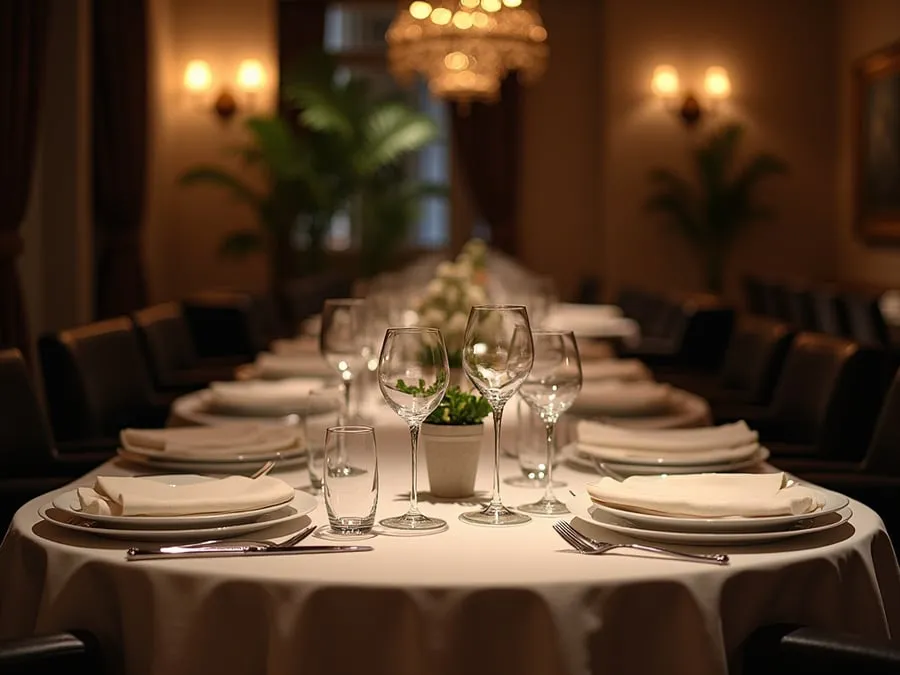 Restaurant table setting showing arrangement and spacing.