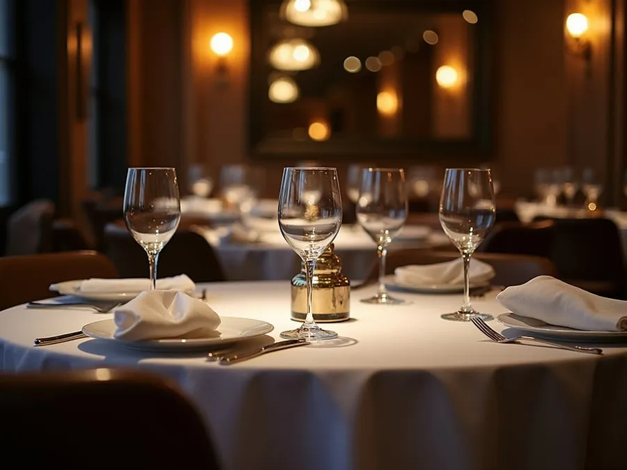 Restaurant table setting showing arrangement and spacing.