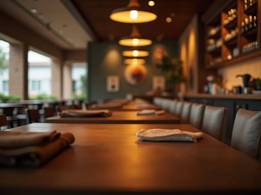 Detail of restaurant interior design element showing material quality and though.