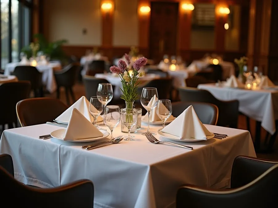 Restaurant table setting showing arrangement and spacing.