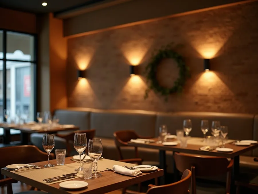 Detail of restaurant interior design element showing material quality and though.