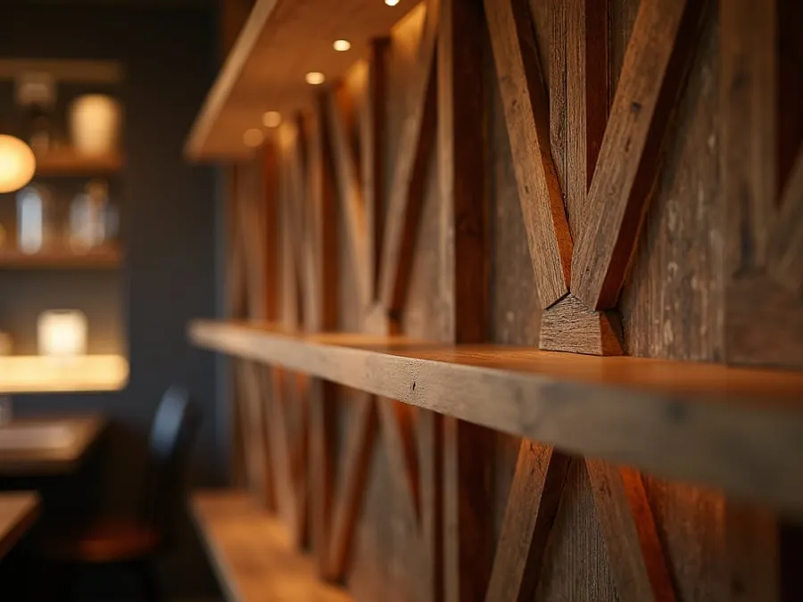Detail of restaurant interior design element showing material quality and though.