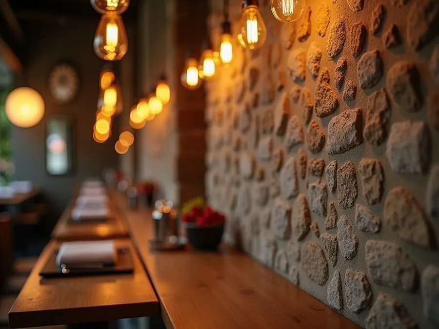 Detail of restaurant interior design element showing material quality and though.