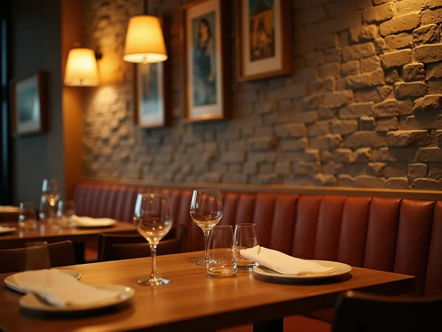 Detail of restaurant interior design element showing material quality and though.