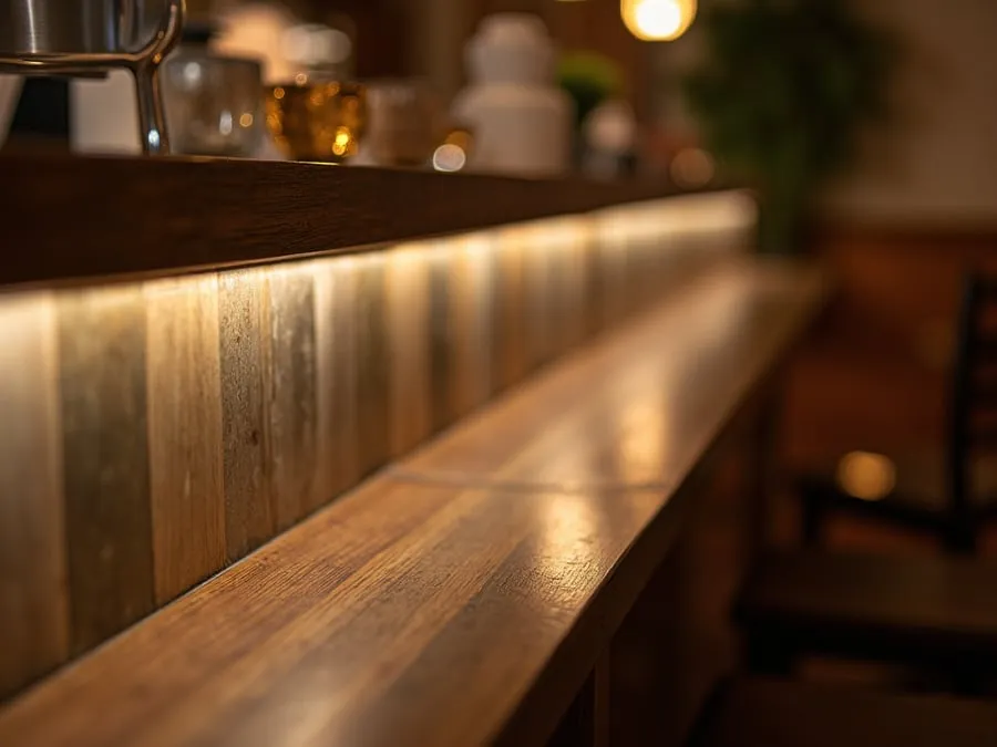 Detail of restaurant interior design element showing material quality and though.