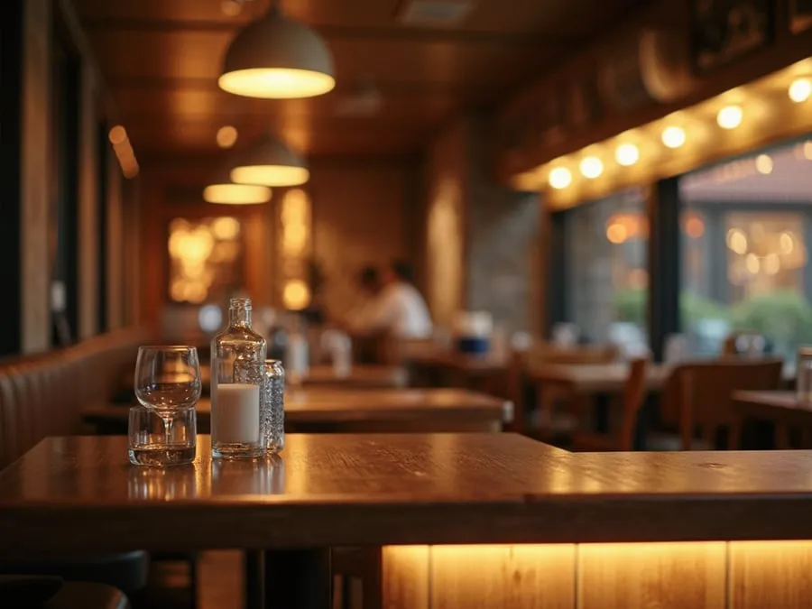 Detail of restaurant interior design element showing material quality and though.